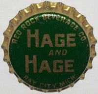 Vintage soda pop bottle cap HAGE and HAGE Red Rock Bay City Michigan cork lined