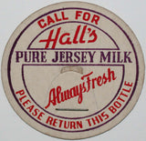 Vintage milk bottle cap HALLS Pure Jersey Milk Sweet Springs Missouri unused