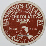 Vintage milk bottle cap HAMMONDS CREAMERY Chocolate Drink boy drinking Elmira NY