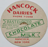 Vintage milk bottle cap HANCOCK DAIRIES Chocolate Milk Hancock New York unused