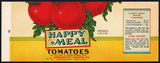 Vintage label HAPPY MEAL Tomatoes pictured Greenmount Canning Maryland n-mint