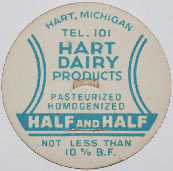 Vintage milk bottle cap HART DAIRY PRODUCTS Half and Half Hart Michigan unused