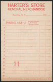 Vintage receipt HARTERS STORE Phone 124-J dated 1930s Marcellus New York n-mint+