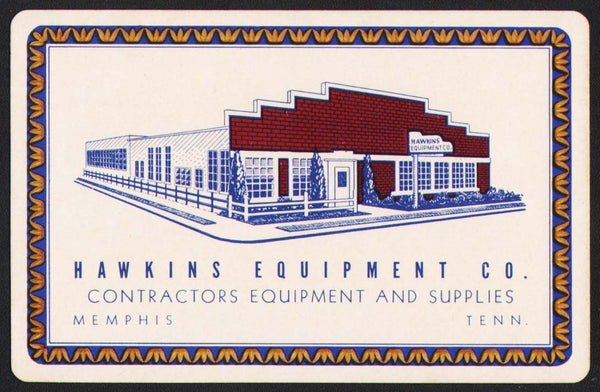 Vintage playing card HAWKINS EQUIPMENT building blue border Memphis Tennessee