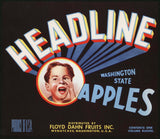 Vintage label HEADLINE Washington Apples boy pictured Floyd Dahn Wenatchee WA