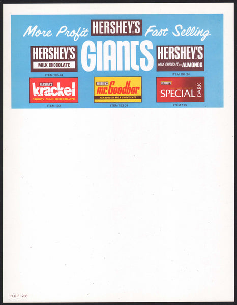 Vintage letterhead HERSHEYS Giants Krackel Mr Goodbar Special Dark new old stock