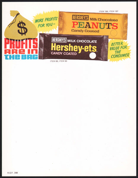 Vintage letterhead HERSHEYS Profits Are In The Bag Hersey-ets Peanuts unused
