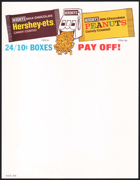Vintage letterhead HERSHEYS Hersey-ets and Peanuts slot machine pictured unused
