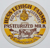 Vintage milk bottle cap HESS LEHIGH FARMS Golden Guernsey cow farm Macungie PA