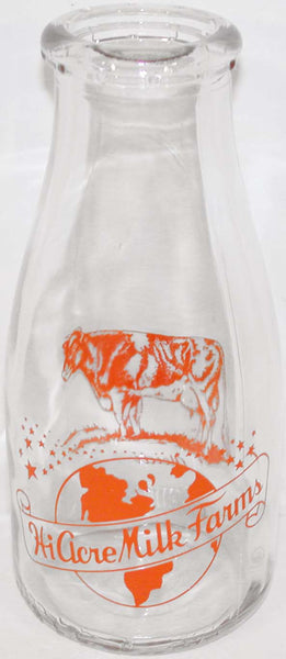 Vintage milk bottle HI-ACRE MILK FARMS Heidi cow pyro pint Denver Colorado n-mint