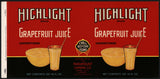 Vintage label HIGHLIGHT Grapefruit Juice #1 Haines City Florida unused n-mint
