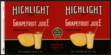 Vintage label HIGHLIGHT Grapefruit Juice #2 Haines City Florida unused n-mint