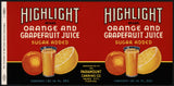 Vintage label HIGHLIGHT Orange Grapefruit Juice Haines City Florida unused n-mint