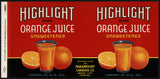 Vintage label HIGHLIGHT Orange Juice #2 Haines City Florida new old stock n-mint