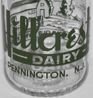 Vintage milk bottle HILLCREST DAIRY farm picture pyro quart Pennington NJ n-mint