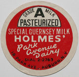 Vintage milk bottle cap HOLMES PARK AVENUE DAIRY Auburn New York new old stock