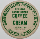 Vintage milk bottle cap HOMEWOOD DAIRY PRODUCTS Coffee Cream Alabama unused