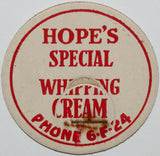 Vintage milk bottle cap HOPES SPECIAL Whipping Cream Chehalis Washington unused