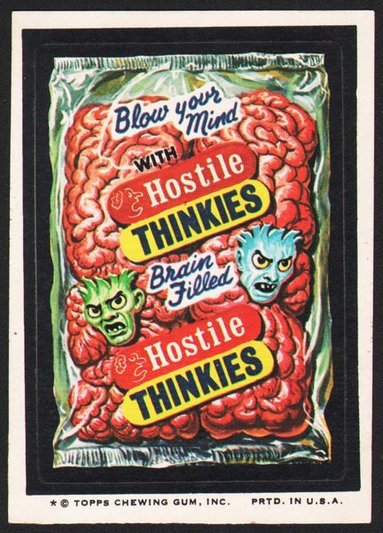 Vintage Topps Wacky Packages original sticker tan back HOSTILE THINKIES Brain