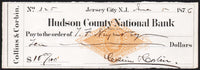 Vintage bank check HUDSON COUNTY NATIONAL BANK dated 1876 Jersey City NJ excellent+