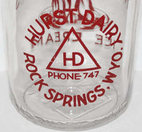 Vintage milk bottle HURST DAIRY Ice Cream TRPQ pyro quart Rock Springs Wyoming