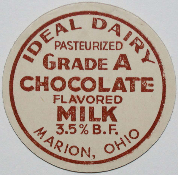 Vintage milk bottle cap IDEAL DAIRY Chocolate Milk Marion Ohio new old stock