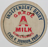 Vintage milk bottle cap INDEPENDENT DAIRY Carl V Johnson unused new old stock