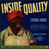Vintage label INSIDE QUALITY Citrus Fruit woman pictured La Feria Texas n-mint+