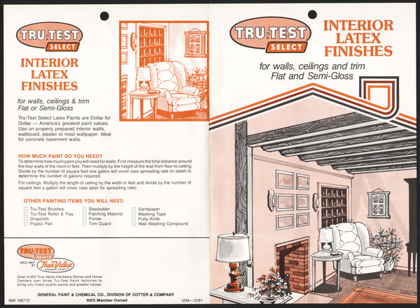 Vintage brochure TRU-TEST SELECT Interior Latex Finishes with paint chips n-mint