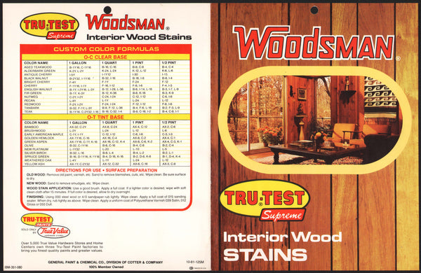 Vintage brochure TRU-TEST SUPREME Woodsman Interior Wood Stains with chips n-mint