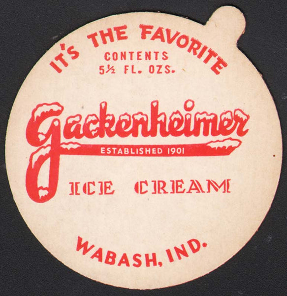 Vintage lid JACKENHEIMER ICE CREAM 5 1/2oz size Wabash Indiana unused n-mint
