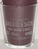 Vintage shot glass JACOB ESCH whiskey early etched St Paul Minnesota excellent++