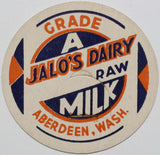 Vintage milk bottle cap JALOS DAIRY Raw Milk Aberdeen Washington new old stock