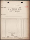 Vintage receipt J A TRIMBLE CO Fruit Produce 1920s Bethelem Pennsylvania unused