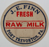 Vintage milk bottle cap J E FINN Fresh Raw Milk Port Trevorton Pennsylvania