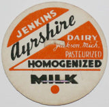 Vintage milk bottle cap JENKINS AYRSHIRE DAIRY Homogenized Milk Jackson Michigan