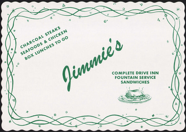 Vintage placemat JIMMIES Drive Inn Fountain Savin Rock West Haven Connecticut