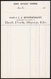 Vintage receipt J J RINDERNECHT Beef Sheep 1900s Erie Stock Yards Pennsylvania