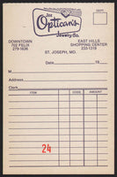 Vintage receipt JOE OPTICANS JEWELRY CO St Joseph Missouri new old stock n-mint