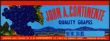 Vintage label JOHN A CONTINENTE Grapes pictured Oakley California unused n-mint+
