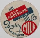 Vintage milk bottle cap JOHN ANDERSON DAIRY Quality Milk Thomaston Maine unused
