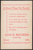 Vintage receipt JOHN B MATHENA Groceries Meats Notions dated 1950s Willis Kansas