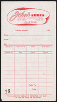 Vintage receipt JOHNS SHOES John Schlaffer dated 1950s Sedalia Missouri unused