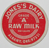 Vintage milk bottle cap JONES DAIRY Raw Milk Albany Oregon unused new old stock