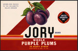 Vintage label JORY Whole Purple Plums 6lb12oz United Growers Salem Oregon n-mint+