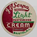 Vintage milk bottle cap J P SERPA CREAMERY Light Cream Bristol Rhode Island