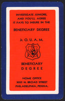 Vintage playing card JR O.U.A.M. Mechanics Beneficiary Degree Philadelphia Penna
