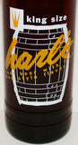 Vintage soda pop bottle KARLS ROOT BEER amber glass keg Cedar Rapids Iowa n-mint