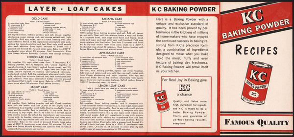 Vintage brochure KC BAKING POWDER Recipes 4 panel new old stock excellent++