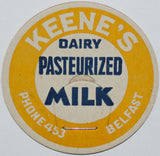 Vintage milk bottle cap KEENES DAIRY Phone 453 Belfast Maine unused new old stock